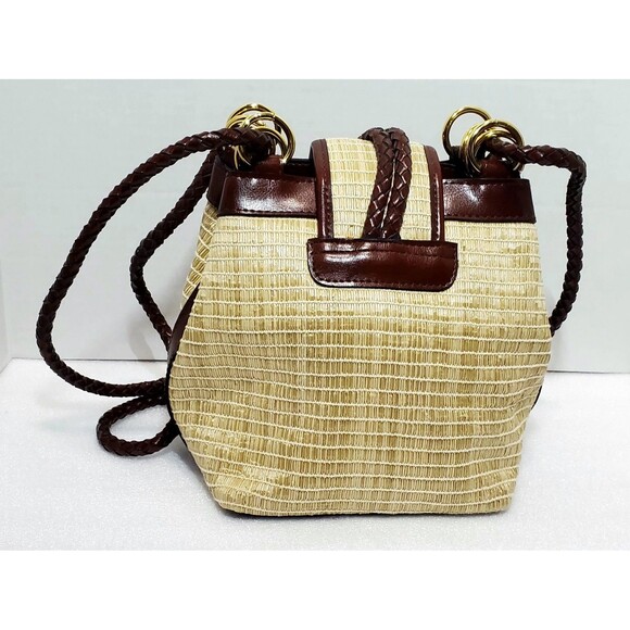 Vintage Kaela Straw Purse Brown Leather Trim Shoulder Bag Unique Closure - Picture 12 of 15